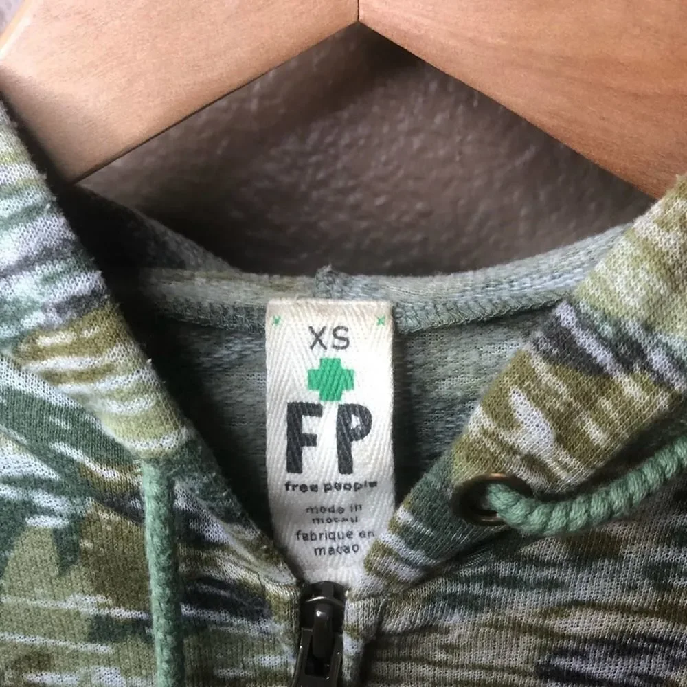 Free People Cropped Camouflage Burn Out Hoodie